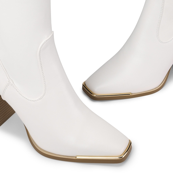 Square Toe High Heel Over The Knee Boots - WHITE PU - 4
